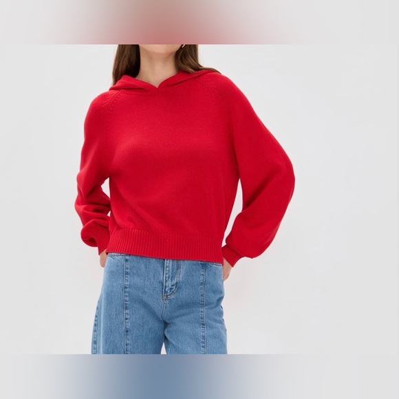 La Ligne Jill Hoodie Red Cotton Sweater sz L - Picture 2 of 3